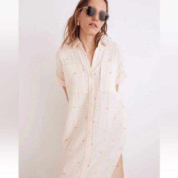 Madewell Dresses & Skirts - Madewell Embroidered Lightspun Lakeline Shirtdress Beige  sz Small